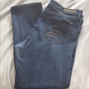 Seven 7 seven Straight Leg , Mid Rise Blue Denim  Distressed Jeans